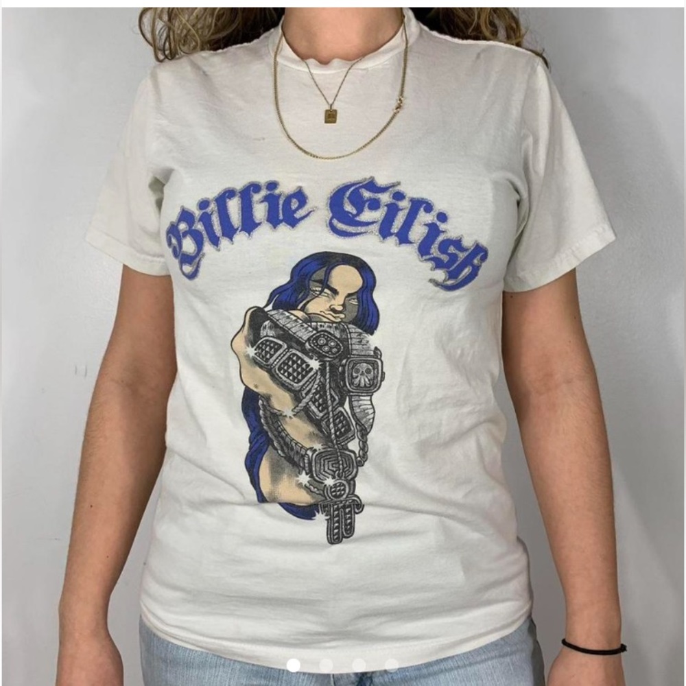 BILLE EILISH GRAPHIC BLUE SILVER ON WHITE 2019 T-SHIRT